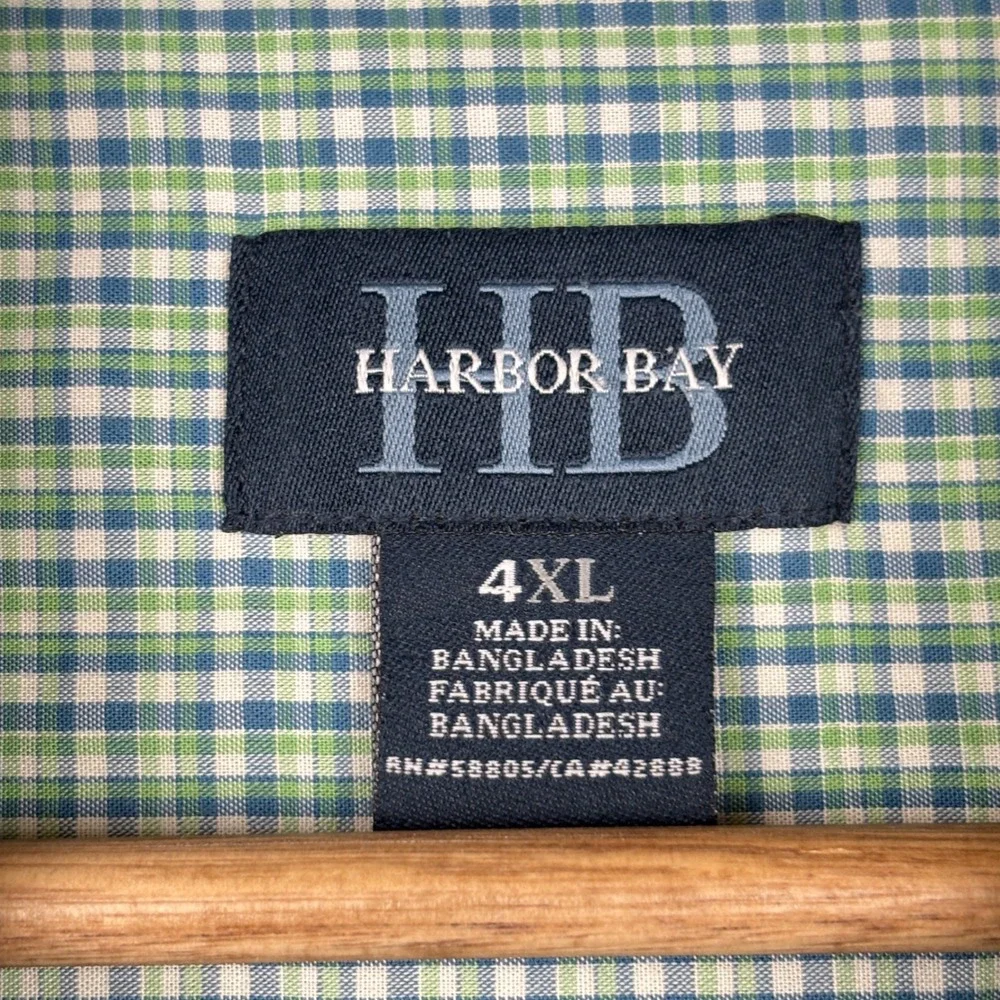 Harbor Bay Shirt Mens 4XL Plaid Button Front Short Sleeve Casual Gingham Classic